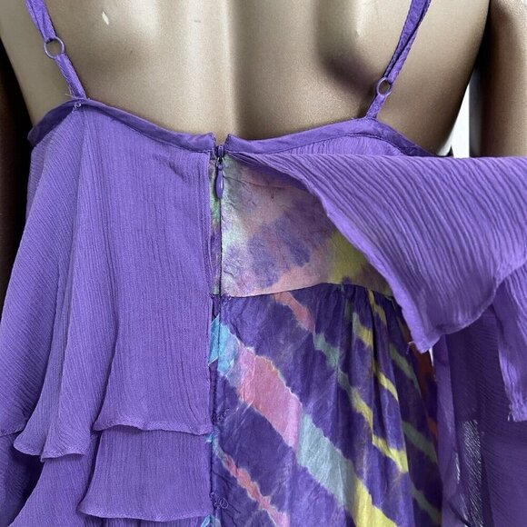 Calypso St Barth 100% Silk Purple Sleeveless Tie Dye Maxi Dress Ruffle Top Sz S - Picture 9 of 13